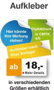 Aufkleber in verschiedenen Größen und Formen erhältlich