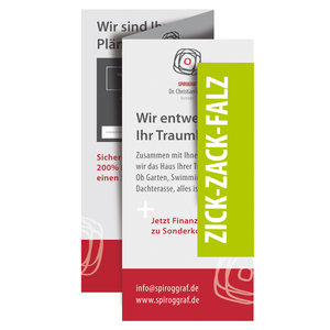 100 Faltblätter, DIN lang, 6-seiter, 4/4 CYMK, 135g/m², Zickzackfalz